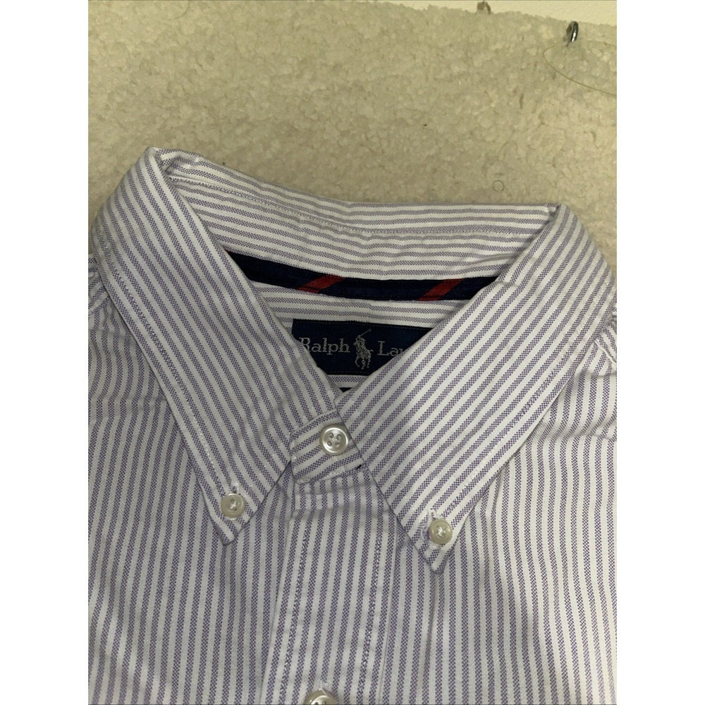 Polo Ralph Lauren XXL Classic Fit Pinstripe Button Down Shirt Flesh Pony 36/37 - Picture 15 of 16